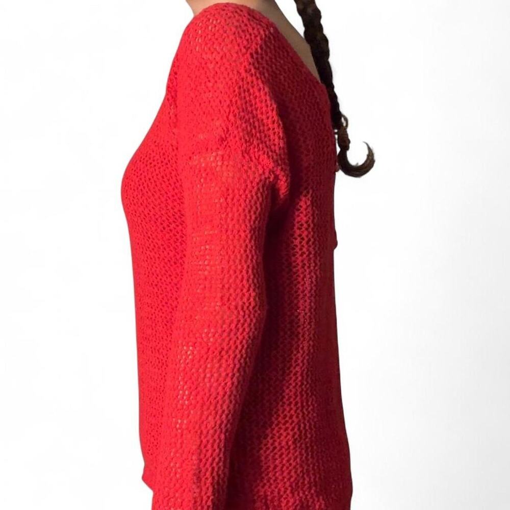 Bright Red Boatneck Open Stitch Sweater